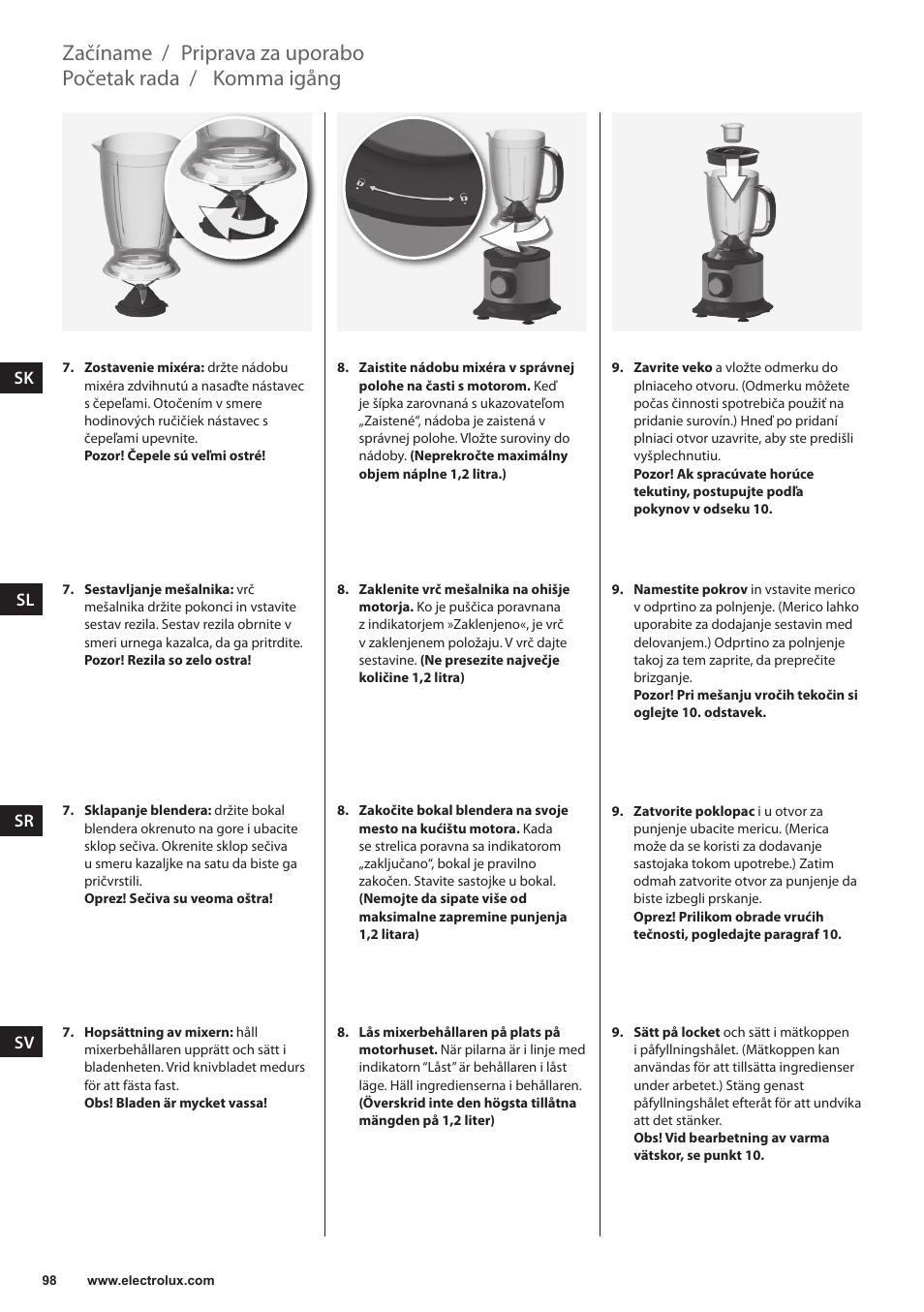 Komma igång, Početak rada, Priprava za uporabo | Začíname | Electrolux EFP5300 User Manual | Page 98 / 124