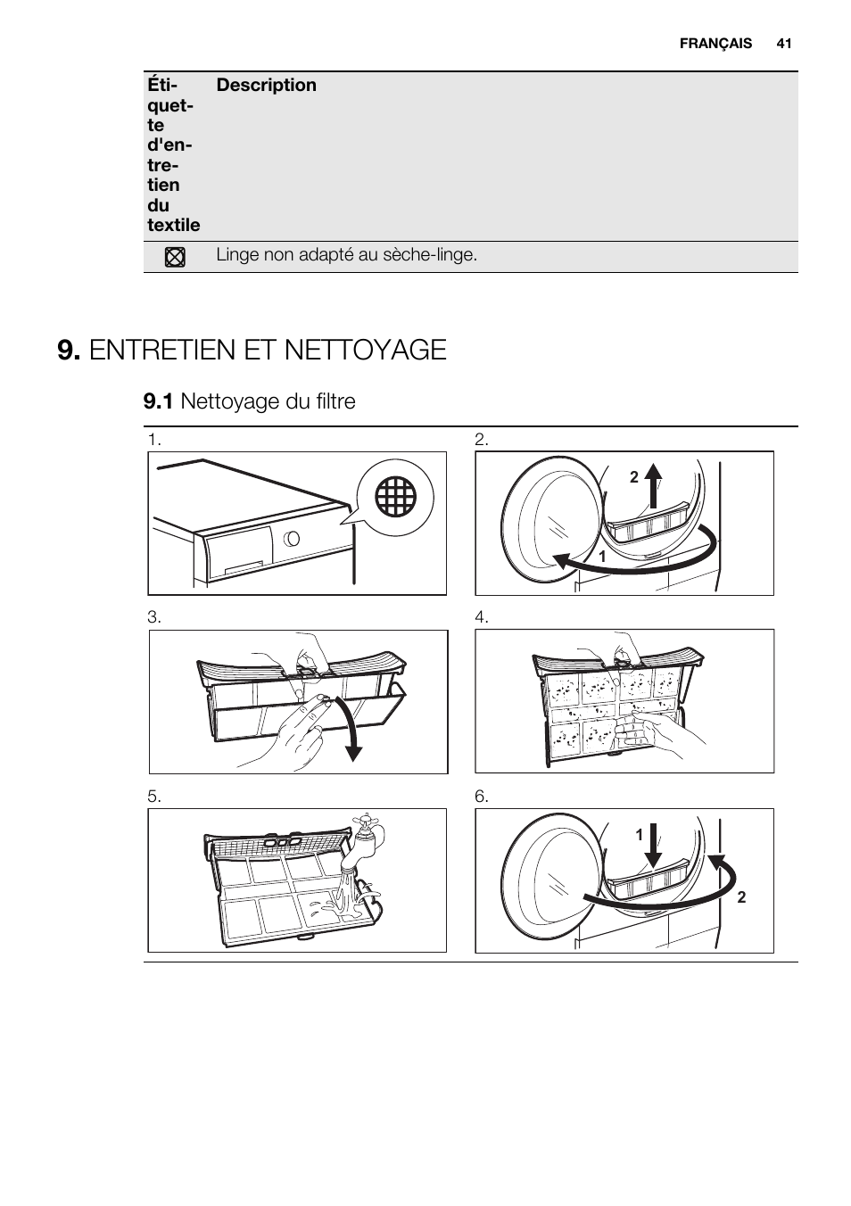 Entretien et nettoyage, 1 nettoyage du filtre | Electrolux EDC2086PDW User Manual | Page 41 / 64