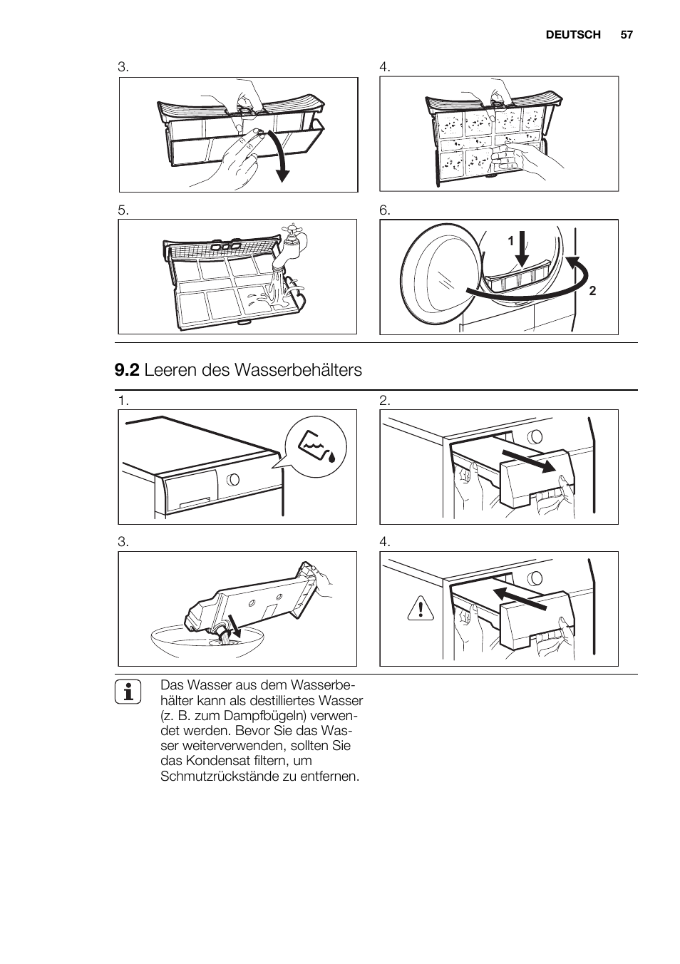 2 leeren des wasserbehälters | Electrolux EDC2086PDW User Manual | Page 57 / 64