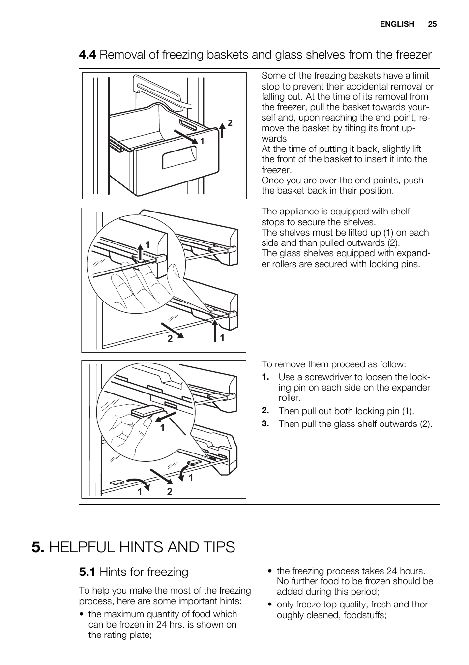 Helpful hints and tips, 1 hints for freezing | Electrolux EUF2742AOW User Manual | Page 25 / 68