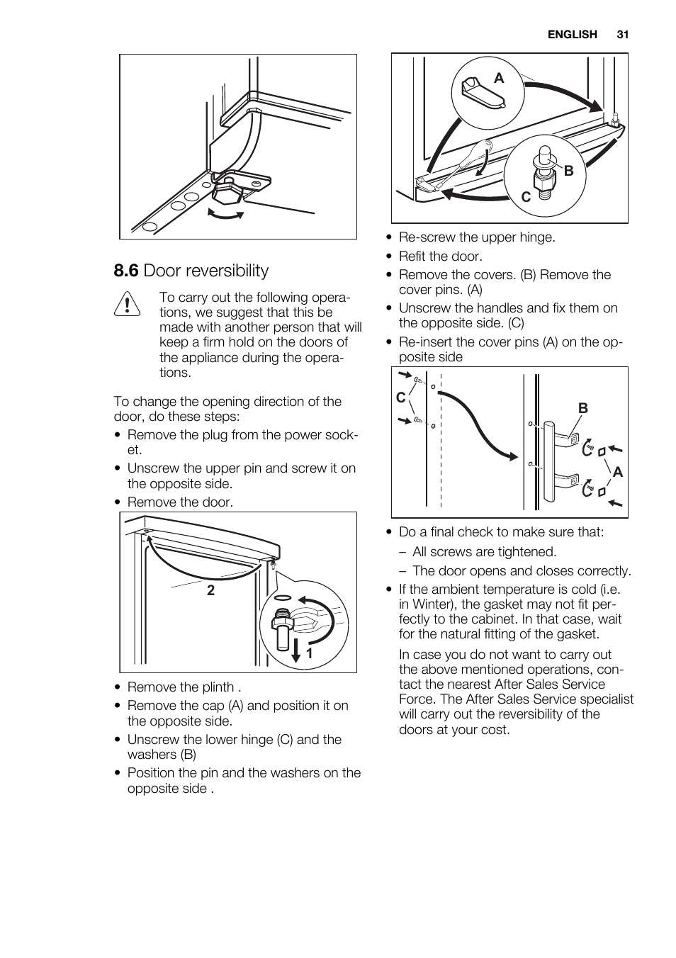 6 door reversibility | Electrolux EUF2742AOW User Manual | Page 31 / 68