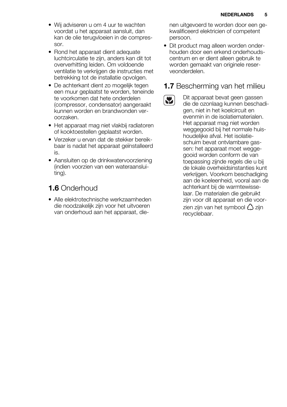 6 onderhoud, 7 bescherming van het milieu | Electrolux EUF2742AOW User Manual | Page 5 / 68