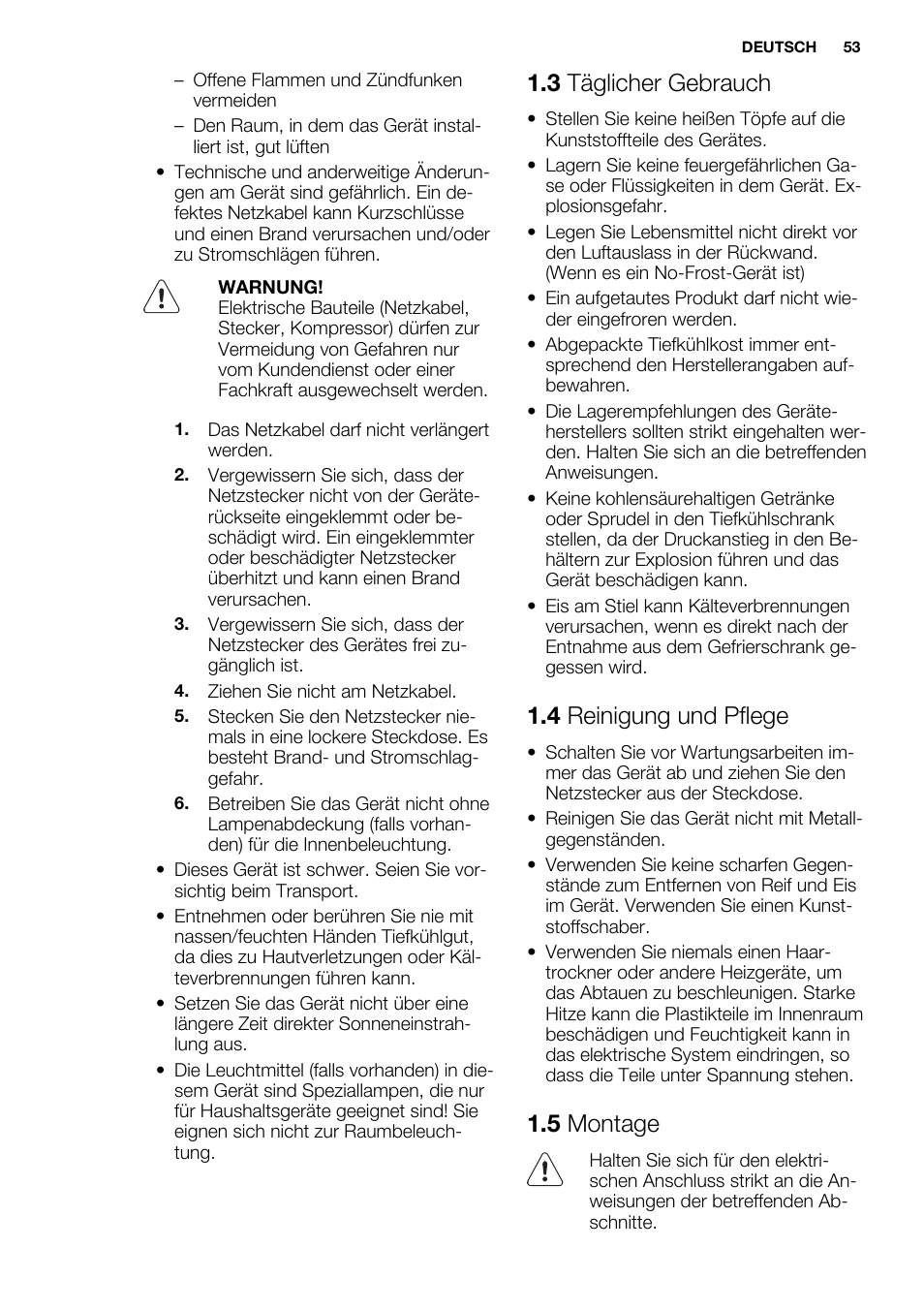 3 täglicher gebrauch, 4 reinigung und pflege, 5 montage | Electrolux EUF2742AOW User Manual | Page 53 / 68