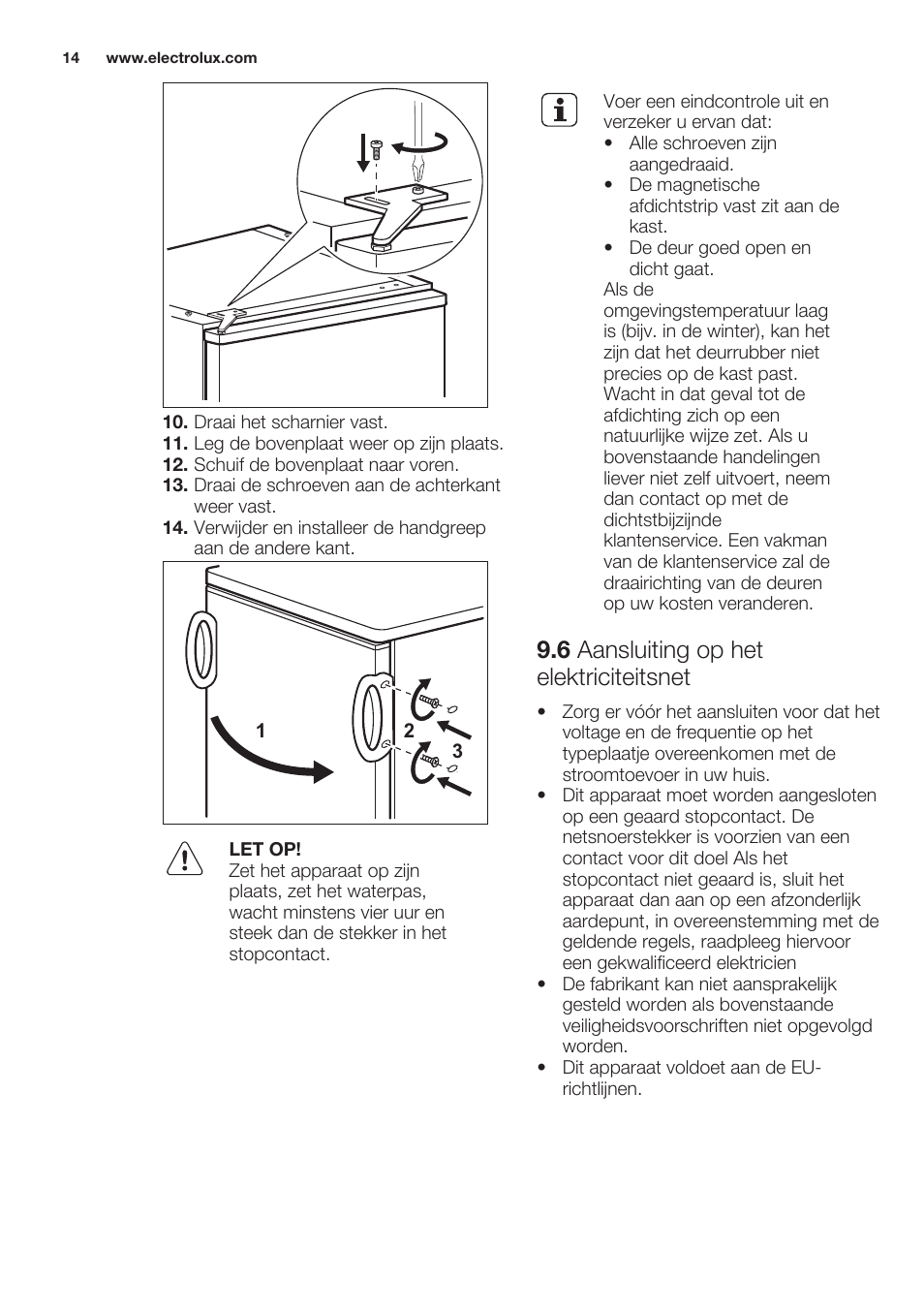 6 aansluiting op het elektriciteitsnet | Electrolux ERT1606AOW User Manual | Page 14 / 60