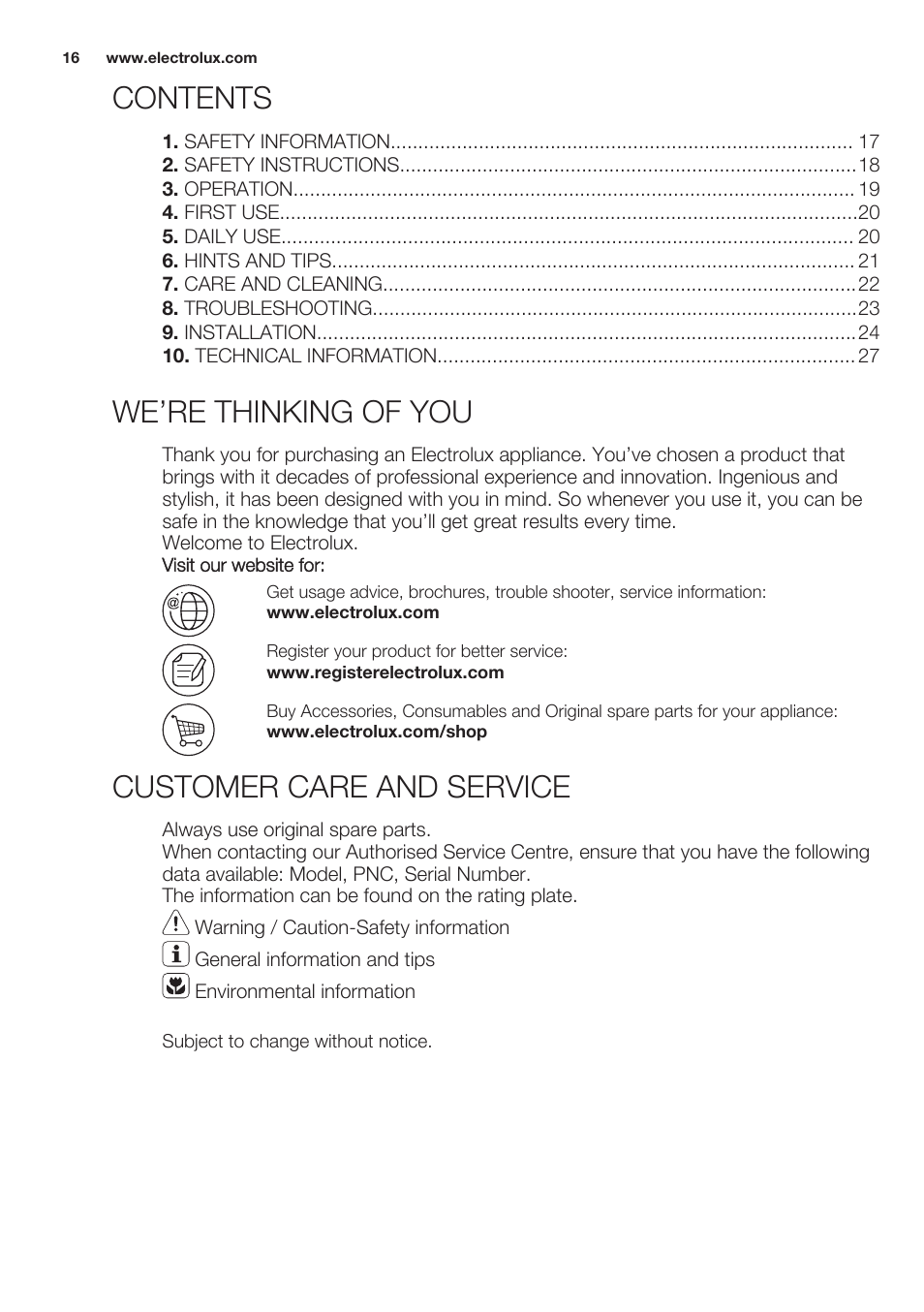 Electrolux ERT1606AOW User Manual | Page 16 / 60