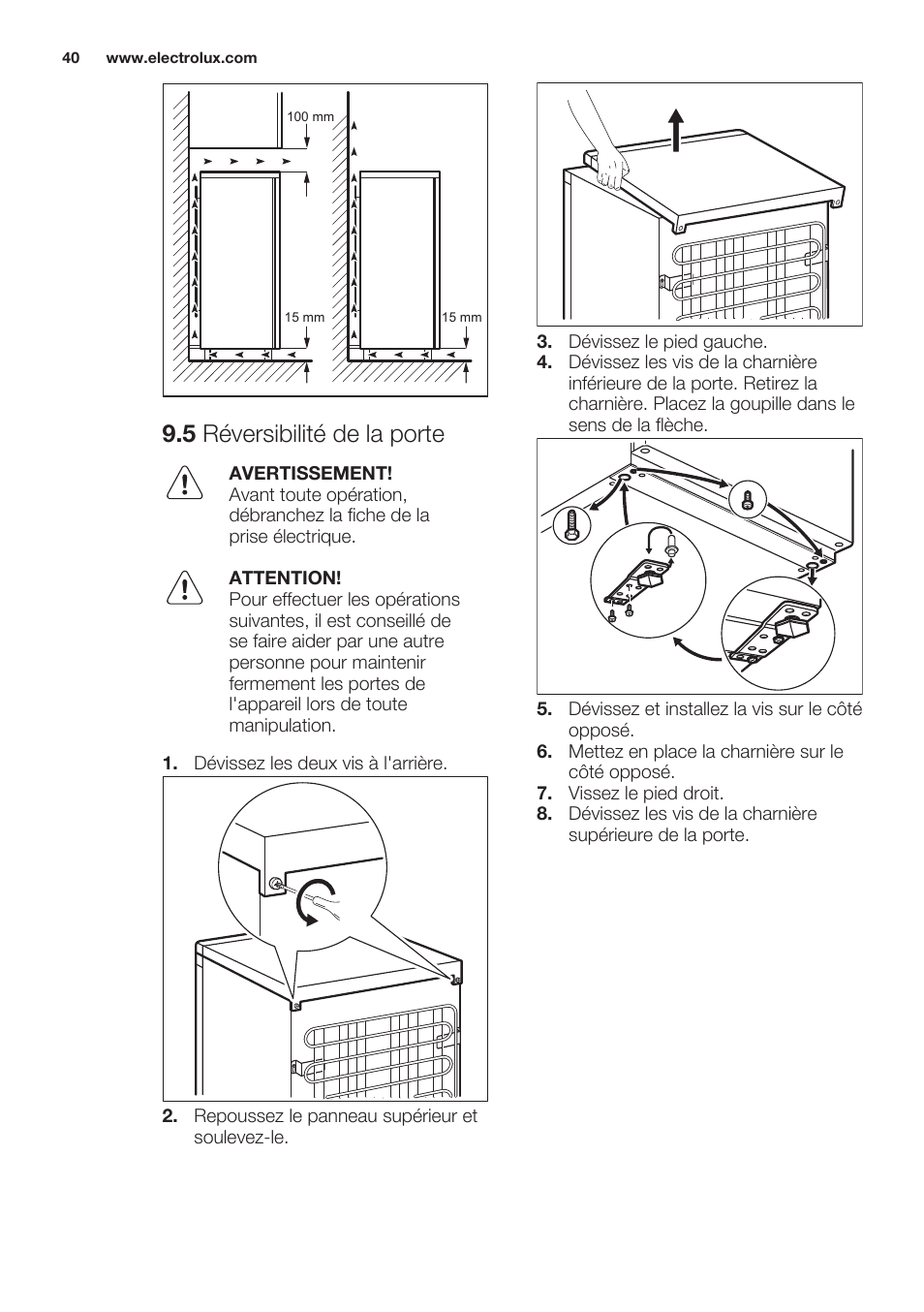 5 réversibilité de la porte | Electrolux ERT1606AOW User Manual | Page 40 / 60