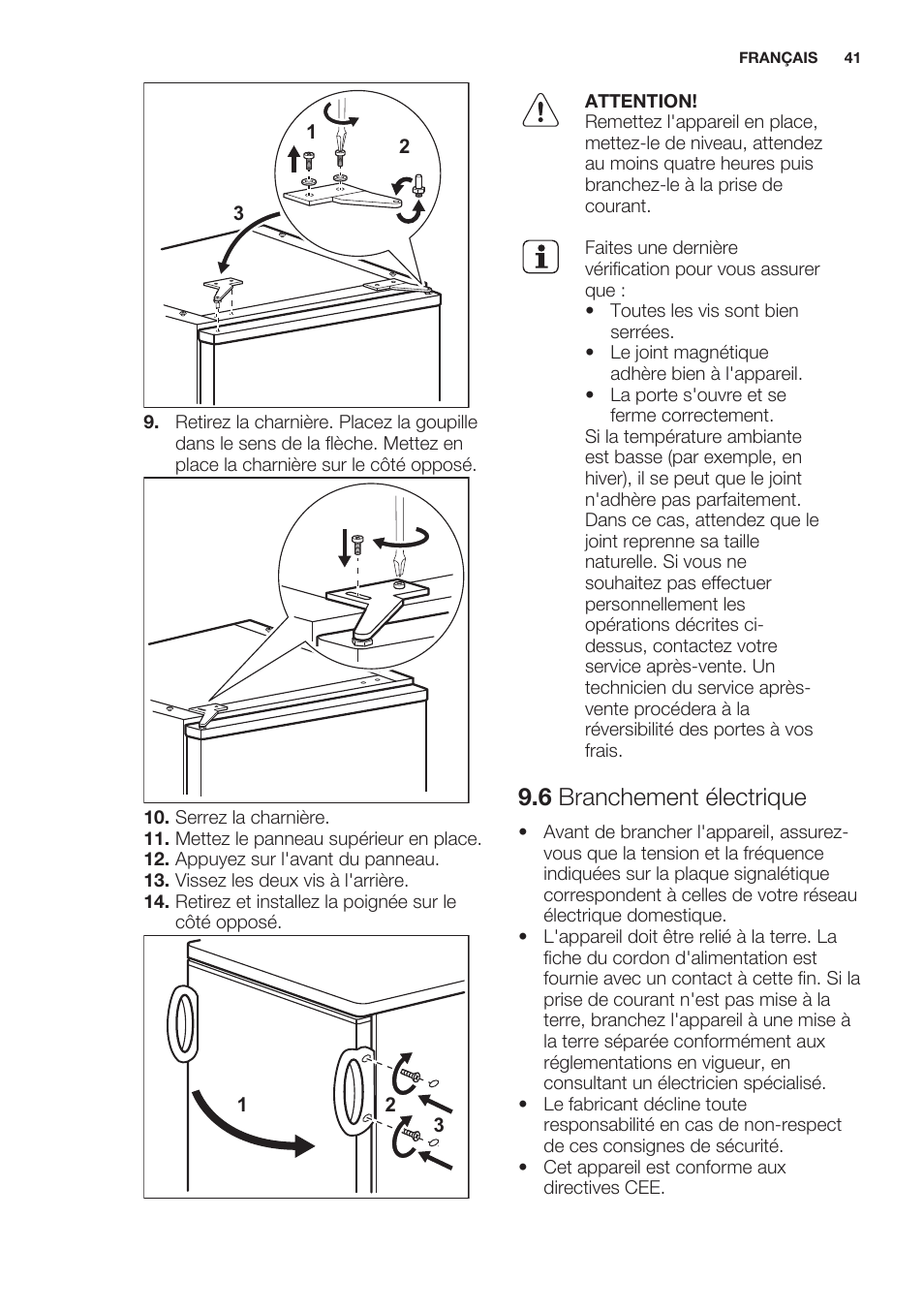 6 branchement électrique | Electrolux ERT1606AOW User Manual | Page 41 / 60