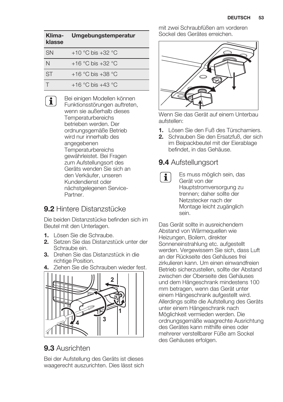 2 hintere distanzstücke, 3 ausrichten, 4 aufstellungsort | Electrolux ERT1606AOW User Manual | Page 53 / 60