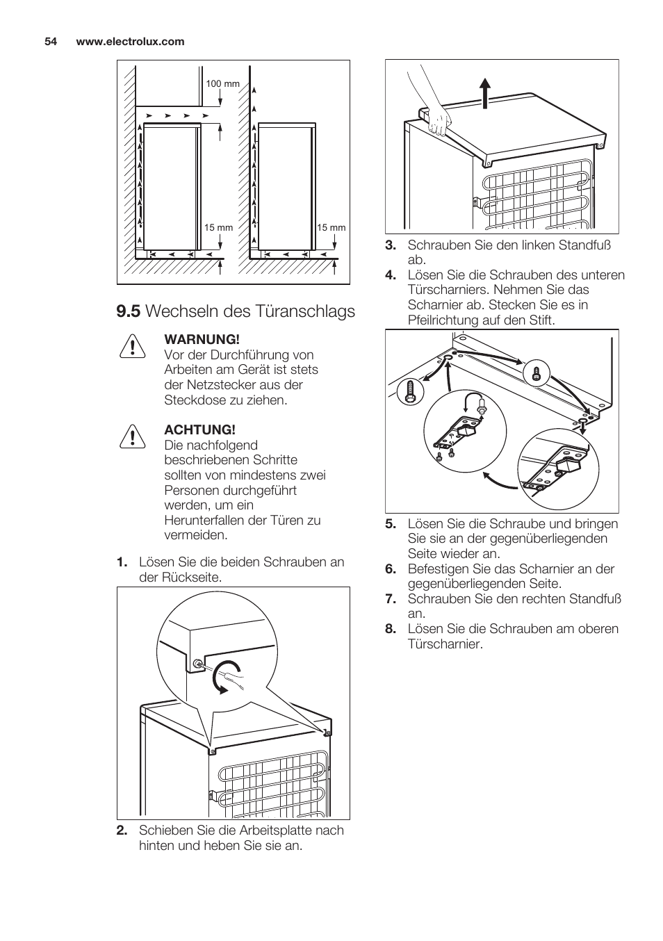 5 wechseln des türanschlags | Electrolux ERT1606AOW User Manual | Page 54 / 60