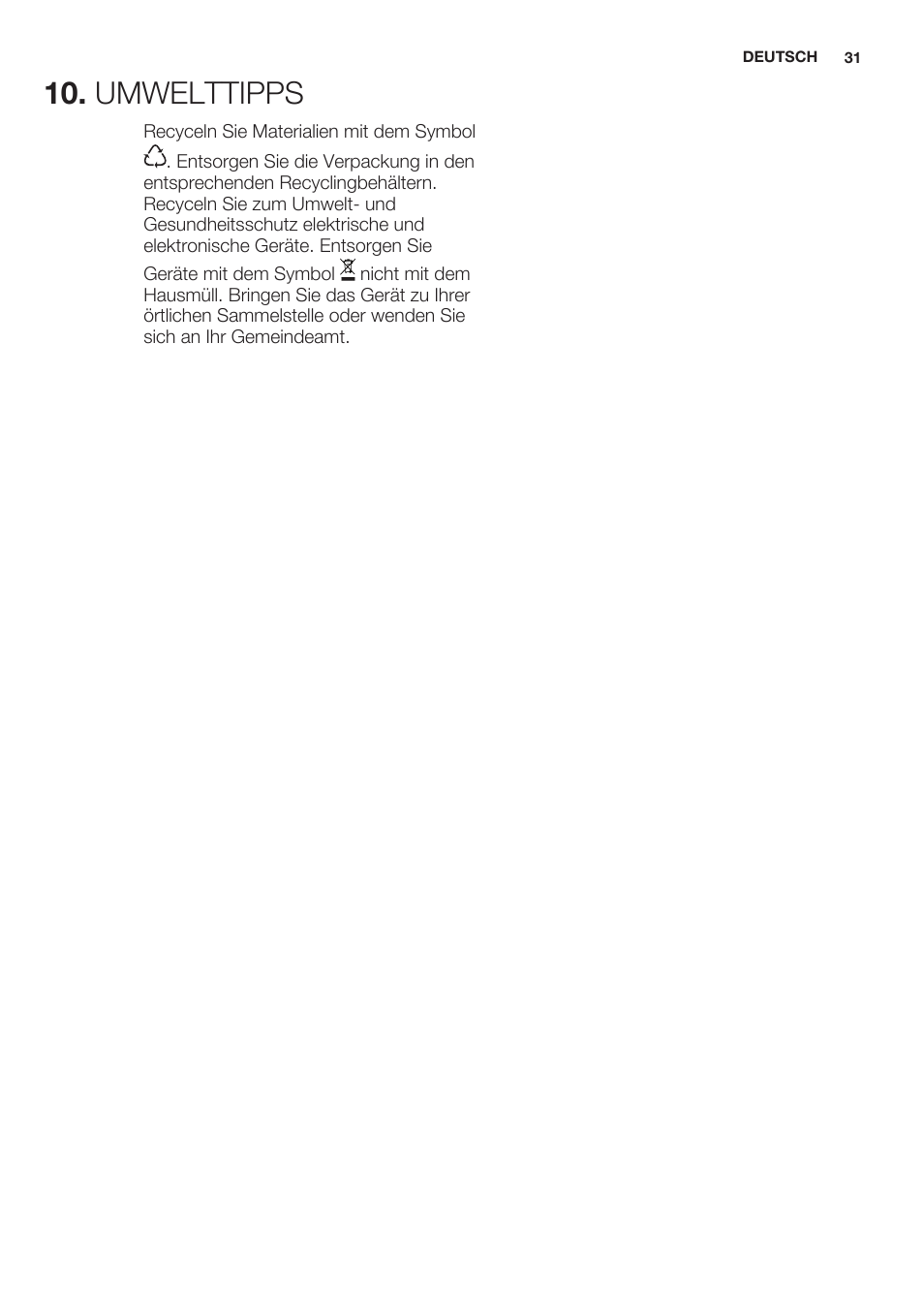 Umwelttipps | Electrolux EHF3920BOK User Manual | Page 31 / 44