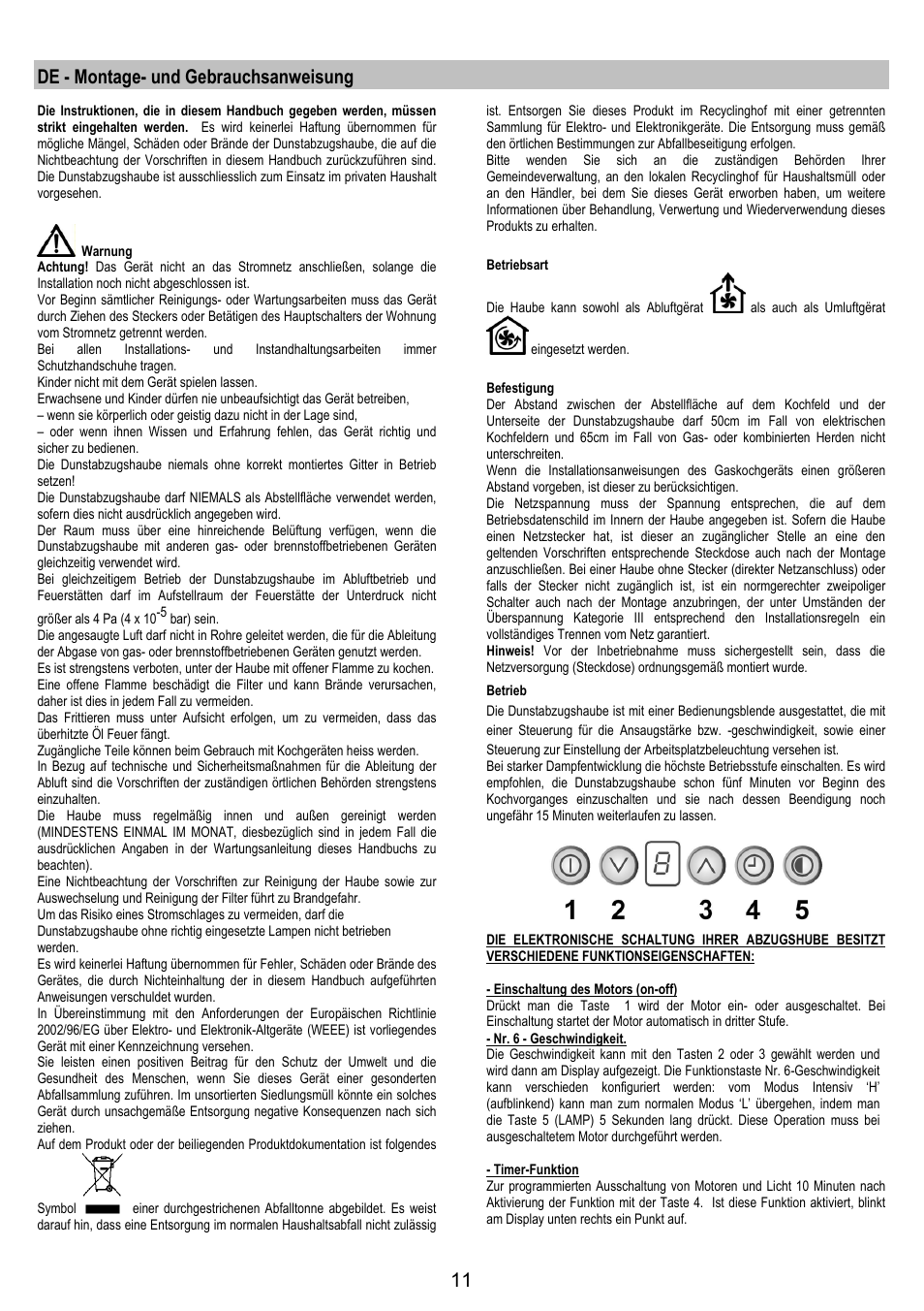 De - montage- und gebrauchsanweisung | Electrolux EFC50800X User Manual | Page 10 / 72