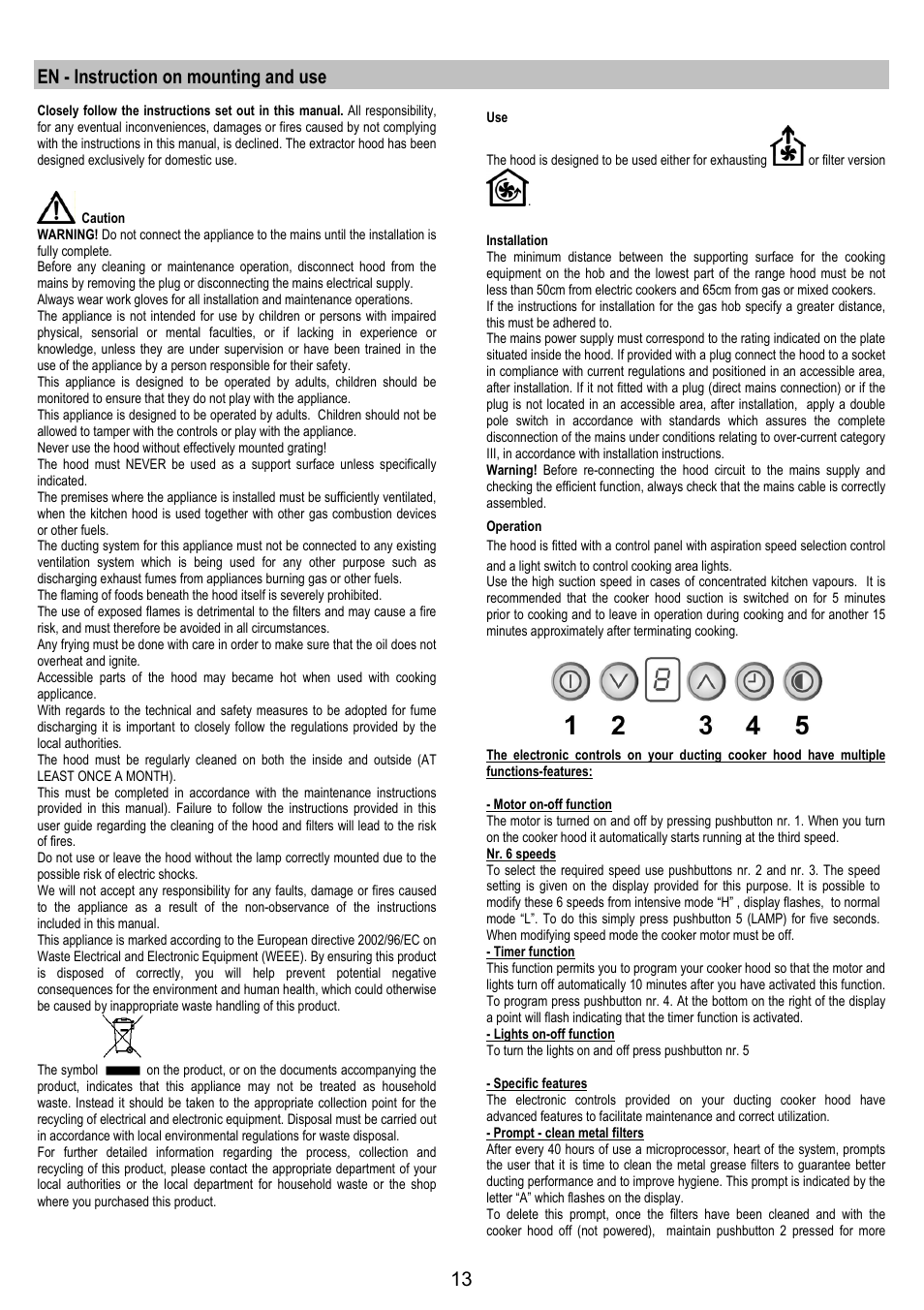 En - instruction on mounting and use | Electrolux EFC50800X User Manual | Page 12 / 72