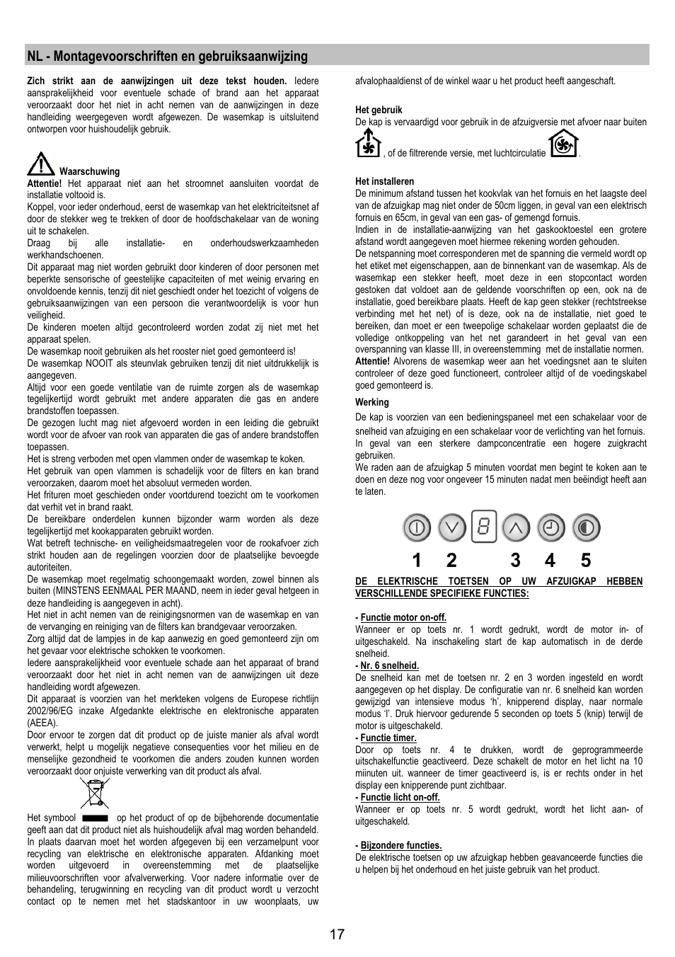 Nl - montagevoorschriften en gebruiksaanwijzing | Electrolux EFC50800X User Manual | Page 16 / 72