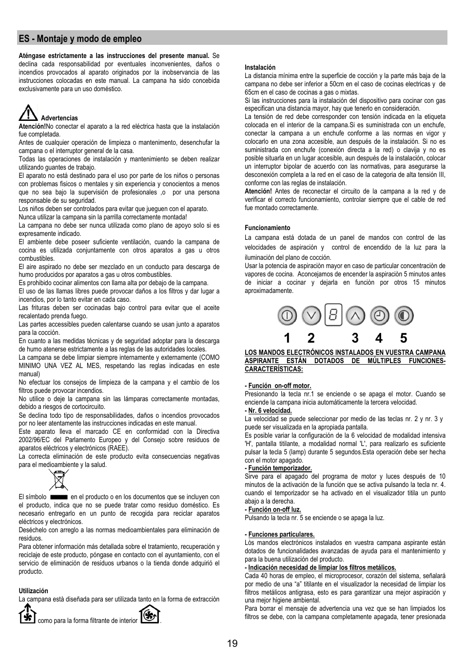 Es - montaje y modo de empleo | Electrolux EFC50800X User Manual | Page 18 / 72