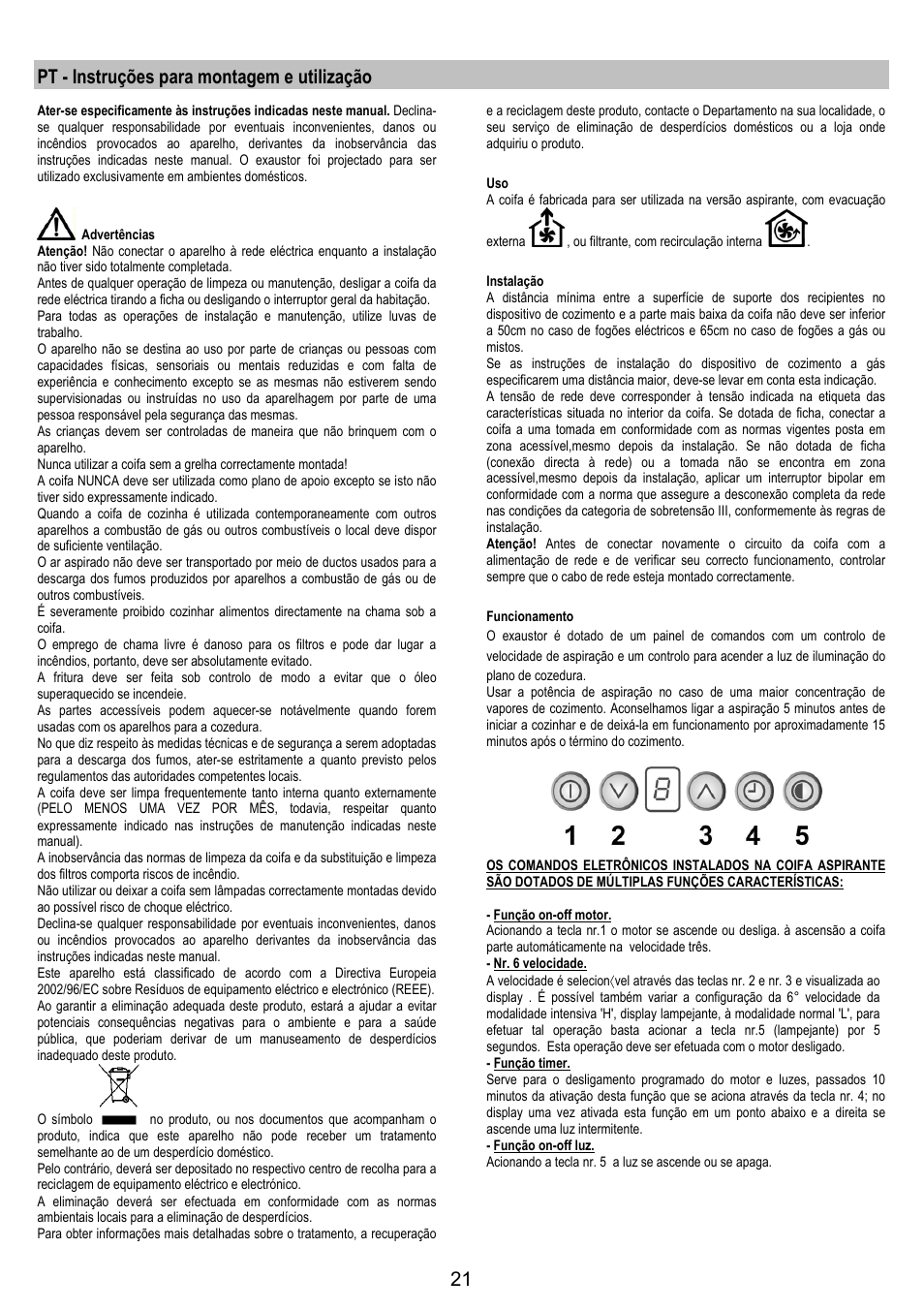 Pt - instruções para montagem e utilização | Electrolux EFC50800X User Manual | Page 20 / 72