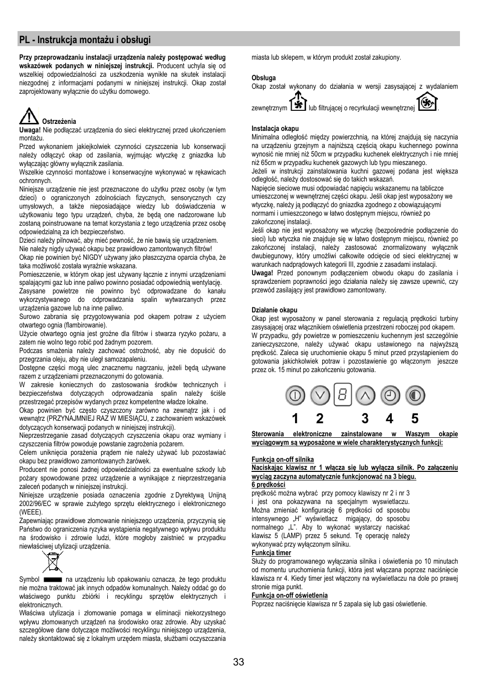 Pl - instrukcja montażu i obsługi | Electrolux EFC50800X User Manual | Page 32 / 72