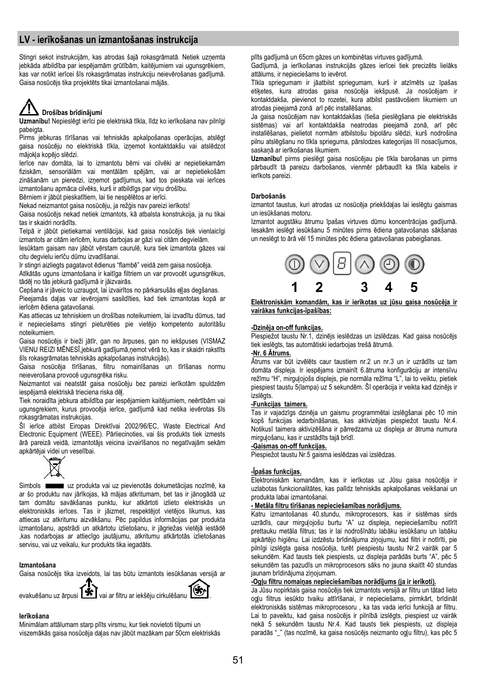 Lv - ierīkošanas un izmantošanas instrukcija | Electrolux EFC50800X User Manual | Page 50 / 72