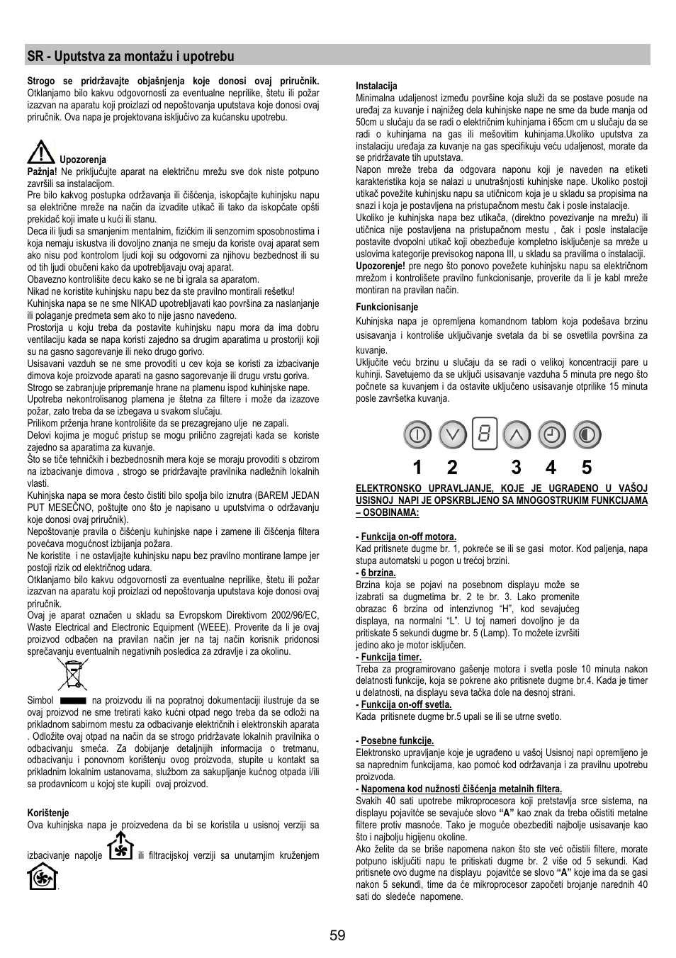 Sr - uputstva za montažu i upotrebu | Electrolux EFC50800X User Manual | Page 58 / 72