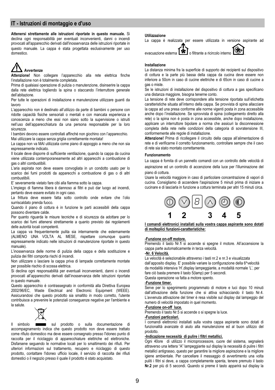 It - istruzioni di montaggio e d'uso | Electrolux EFC50800X User Manual | Page 8 / 72