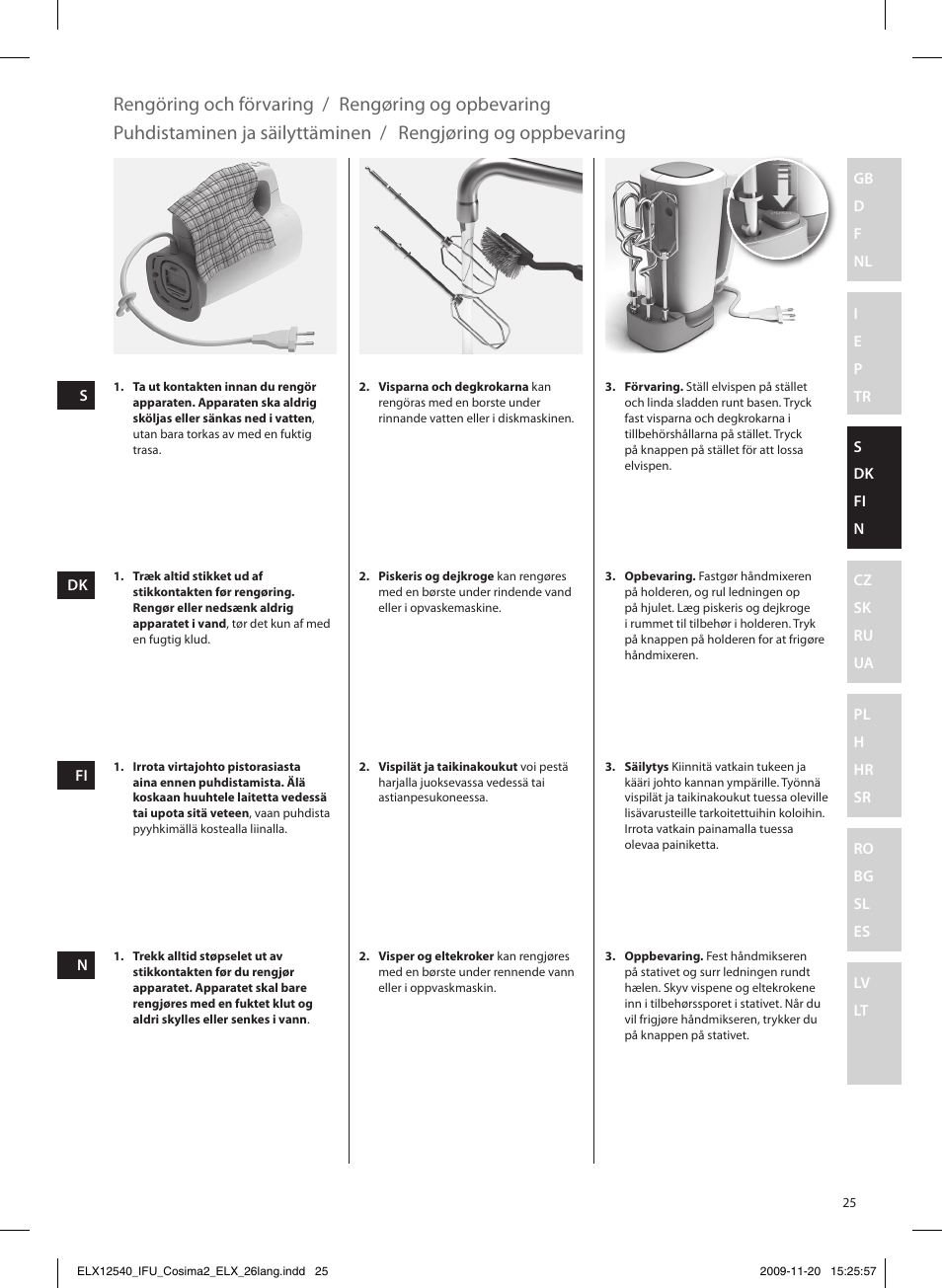 Rengöring och förvaring / rengøring og opbevaring, Puhdistaminen ja säilyttäminen, Rengjøring og oppbevaring | Electrolux EHM4400 User Manual | Page 25 / 64