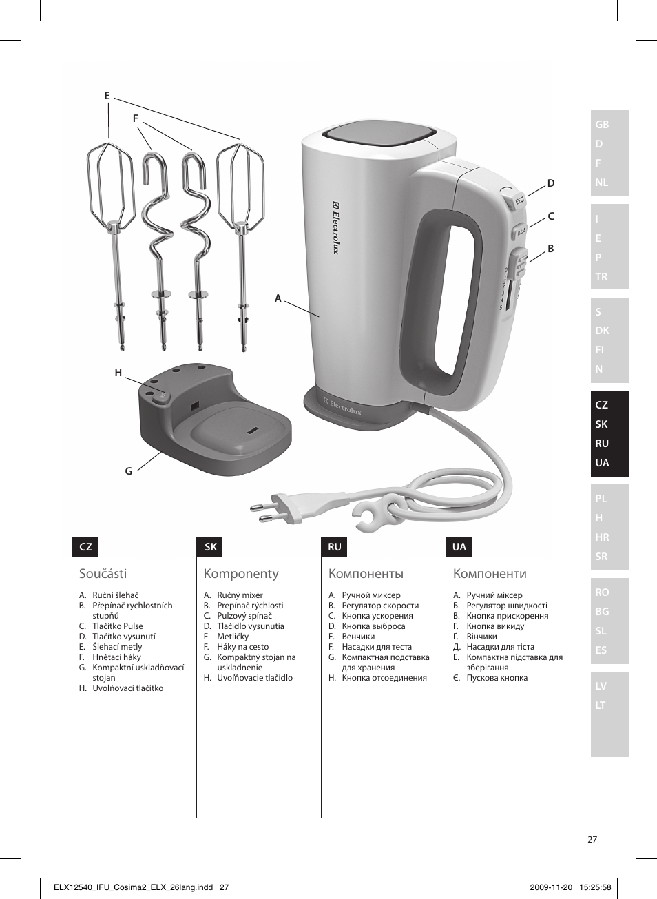 Součásti, Komponenty, Компоненты | Компоненти | Electrolux EHM4400 User Manual | Page 27 / 64