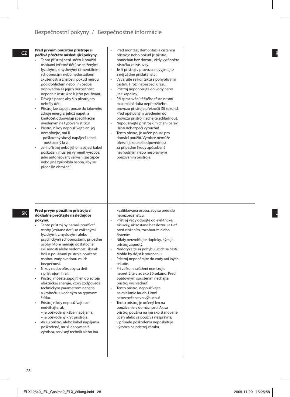 Bezpečnostní pokyny, Bezpečnostné informácie | Electrolux EHM4400 User Manual | Page 28 / 64