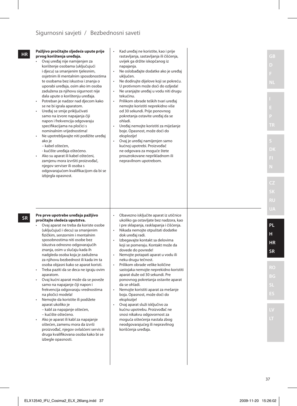 Sigurnosni savjeti, Bezbednosni saveti | Electrolux EHM4400 User Manual | Page 37 / 64