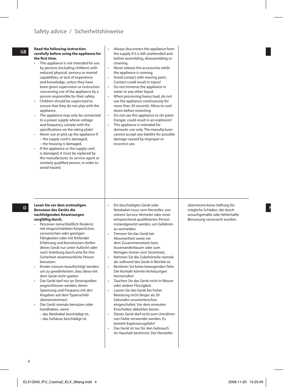 Safety advice, Sicherheitshinweise | Electrolux EHM4400 User Manual | Page 4 / 64