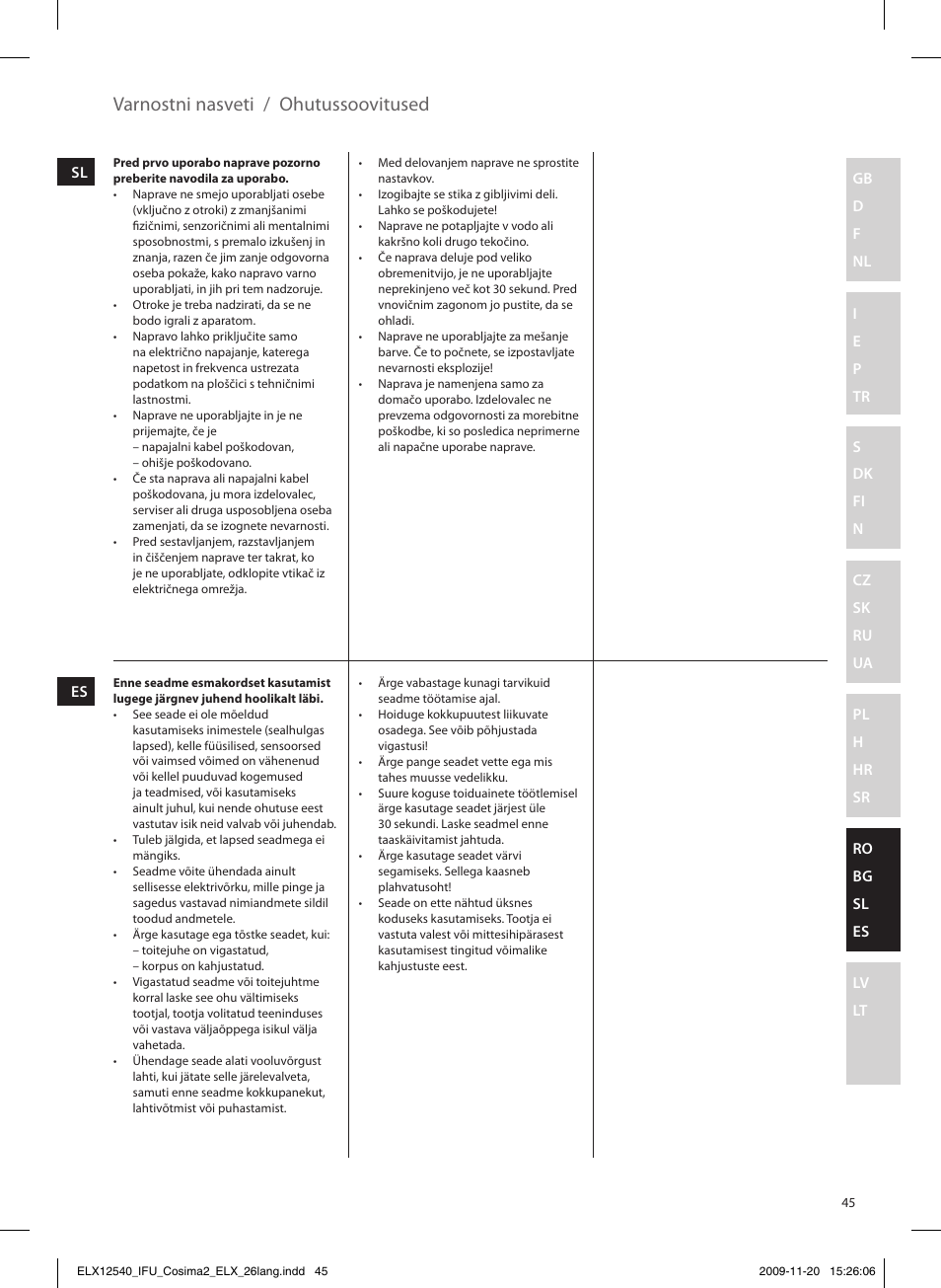 Varnostni nasveti, Ohutussoovitused | Electrolux EHM4400 User Manual | Page 45 / 64