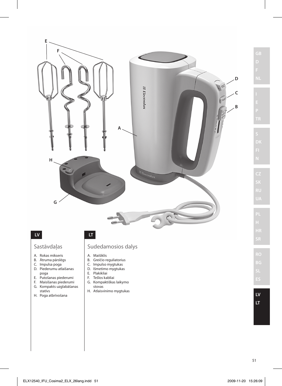 Sastāvdaļas, Sudedamosios dalys | Electrolux EHM4400 User Manual | Page 51 / 64