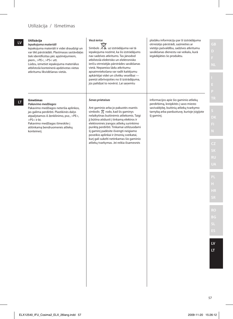 Utilizācija, Išmetimas | Electrolux EHM4400 User Manual | Page 57 / 64