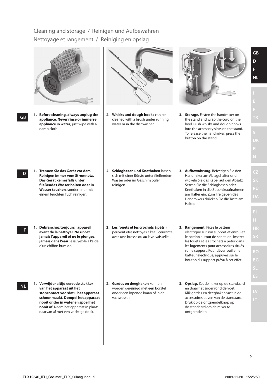 Cleaning and storage / reinigen und aufbewahren, Nettoyage et rangement, Reiniging en opslag | Electrolux EHM4400 User Manual | Page 9 / 64