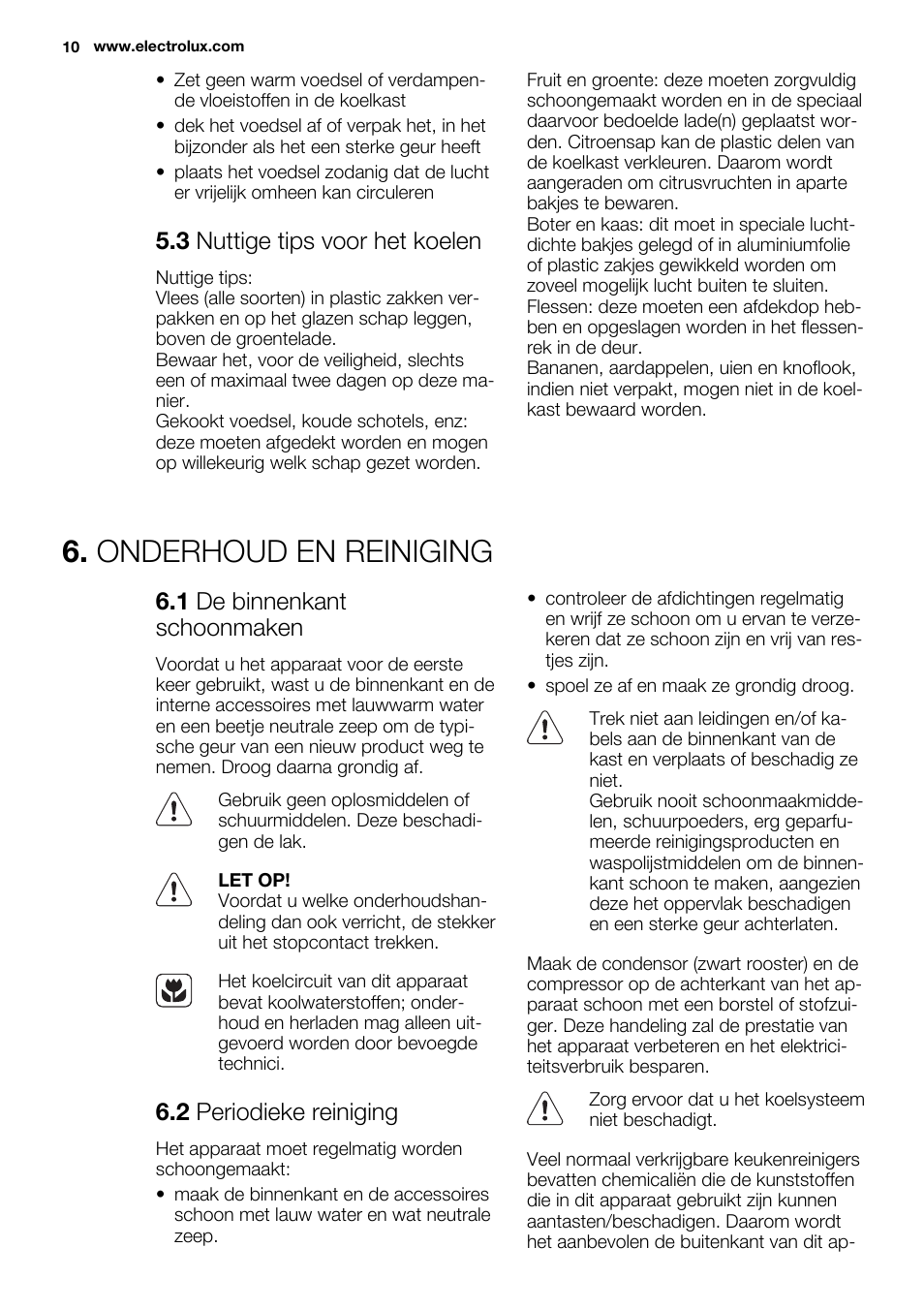 Onderhoud en reiniging, 3 nuttige tips voor het koelen, 1 de binnenkant schoonmaken | 2 periodieke reiniging | Electrolux EN3450COX User Manual | Page 10 / 56