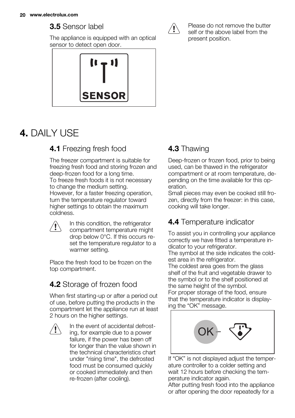 Daily use | Electrolux EN3450COX User Manual | Page 20 / 56