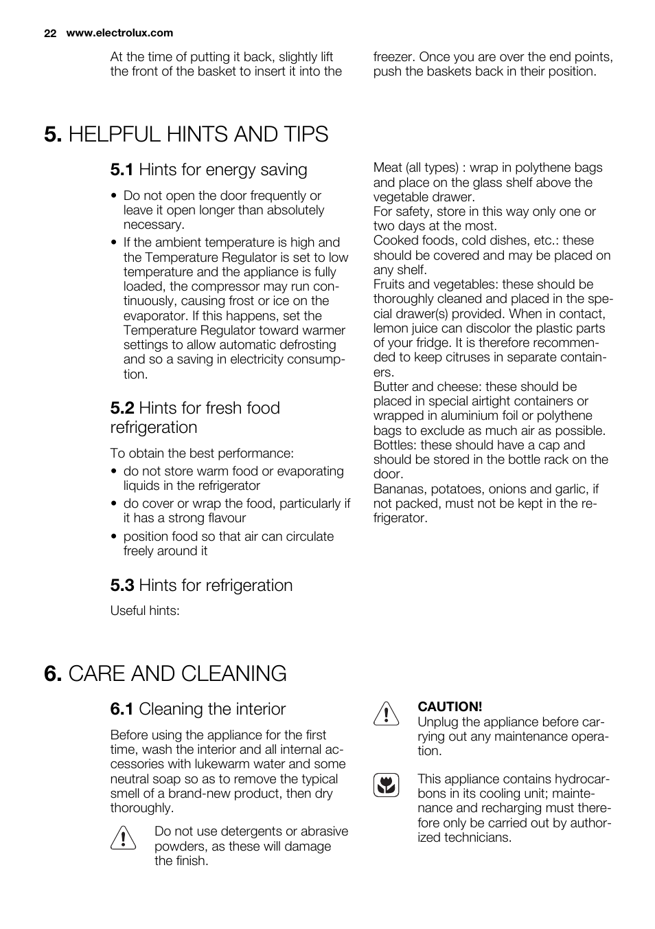 Helpful hints and tips, Care and cleaning | Electrolux EN3450COX User Manual | Page 22 / 56