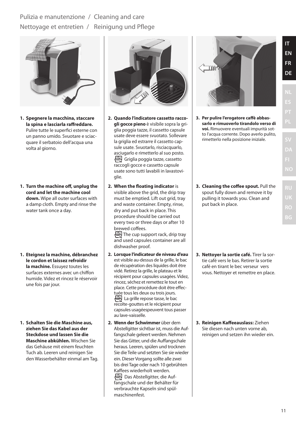 It en fr de nl es pt pl sv da fi no ru uk ro bg | Electrolux ELM5000BK User Manual | Page 11 / 60