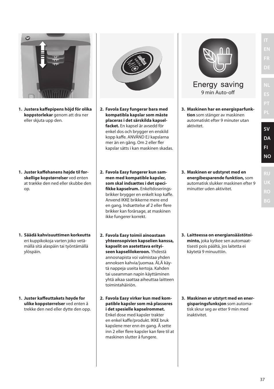 9 min auto-off | Electrolux ELM5000BK User Manual | Page 37 / 60