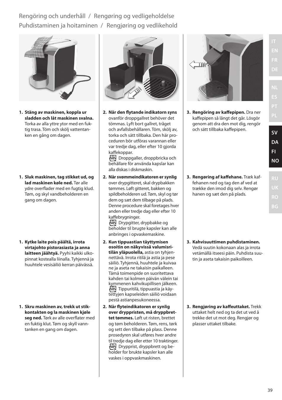 It en fr de nl es pt pl sv da fi no ru uk ro bg | Electrolux ELM5000BK User Manual | Page 39 / 60