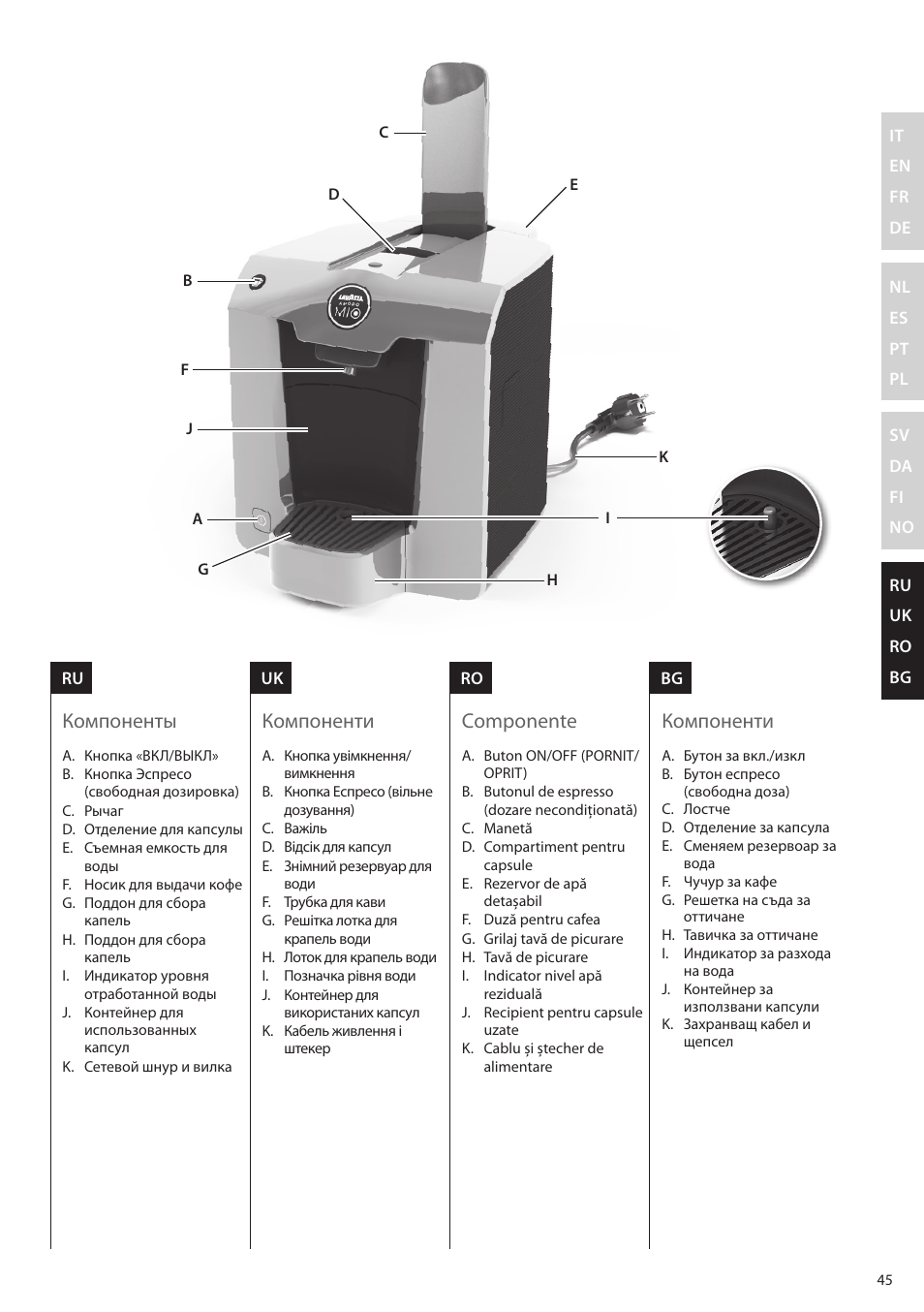 Компоненты, Компоненти, Componente | Electrolux ELM5000BK User Manual | Page 45 / 60