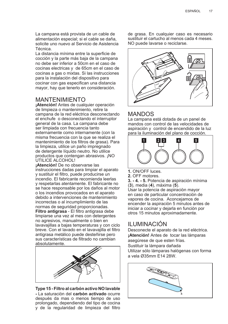 Mantenimiento, Mandos, Iluminación | Electrolux EFC60400K User Manual | Page 17 / 100