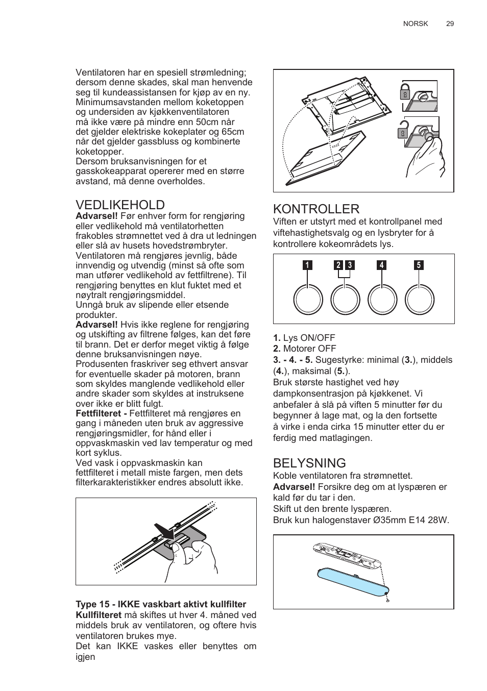 Vedlikehold, Kontroller, Belysning | Electrolux EFC60400K User Manual | Page 29 / 100