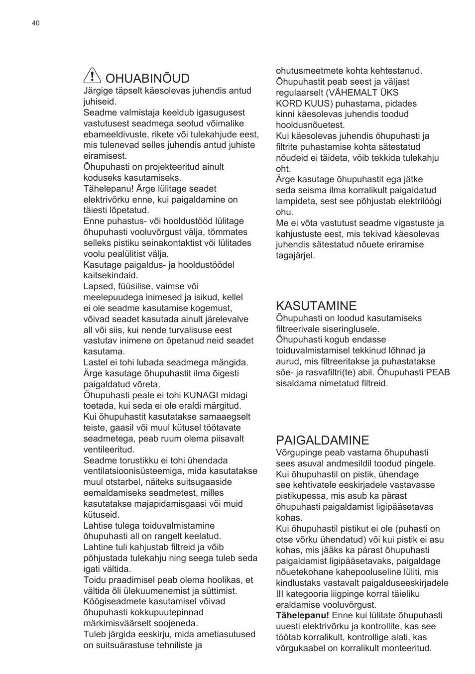 Electrolux EFC60400K User Manual | Page 40 / 100