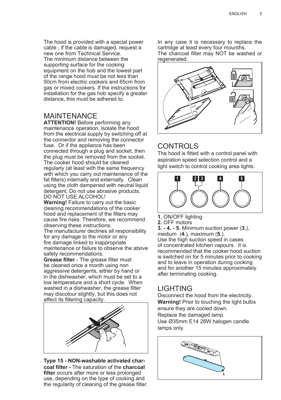 Controls, Lighting, Maintenance | Electrolux EFC60400K User Manual | Page 5 / 100