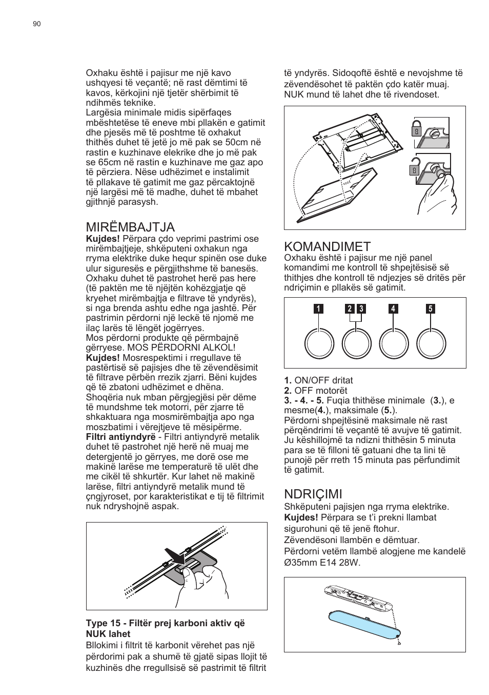 Mirëmbajtja, Komandimet, Ndriçimi | Electrolux EFC60400K User Manual | Page 90 / 100