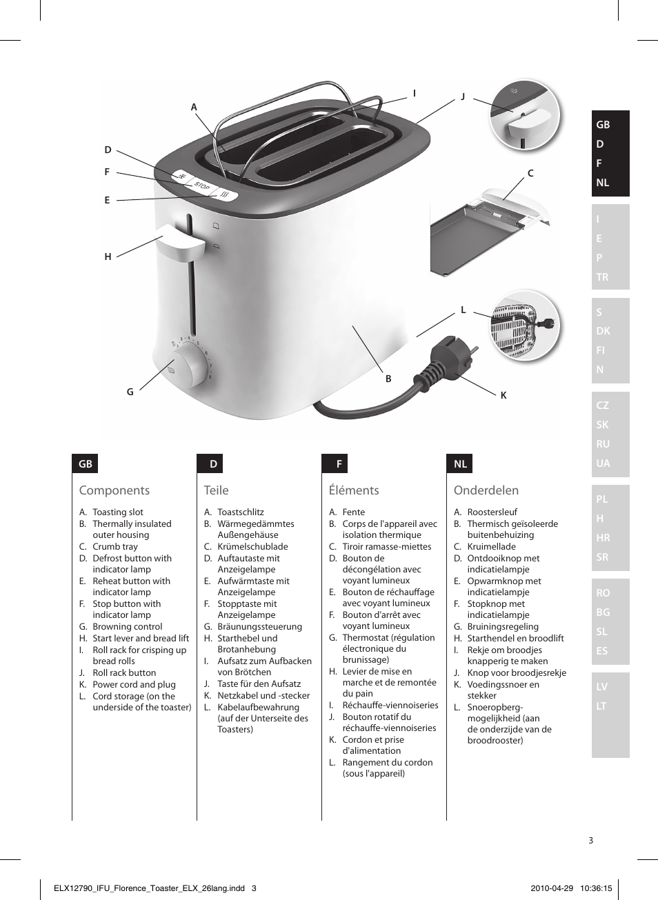 Components teile éléments onderdelen | Electrolux EAT5110 User Manual | Page 3 / 48