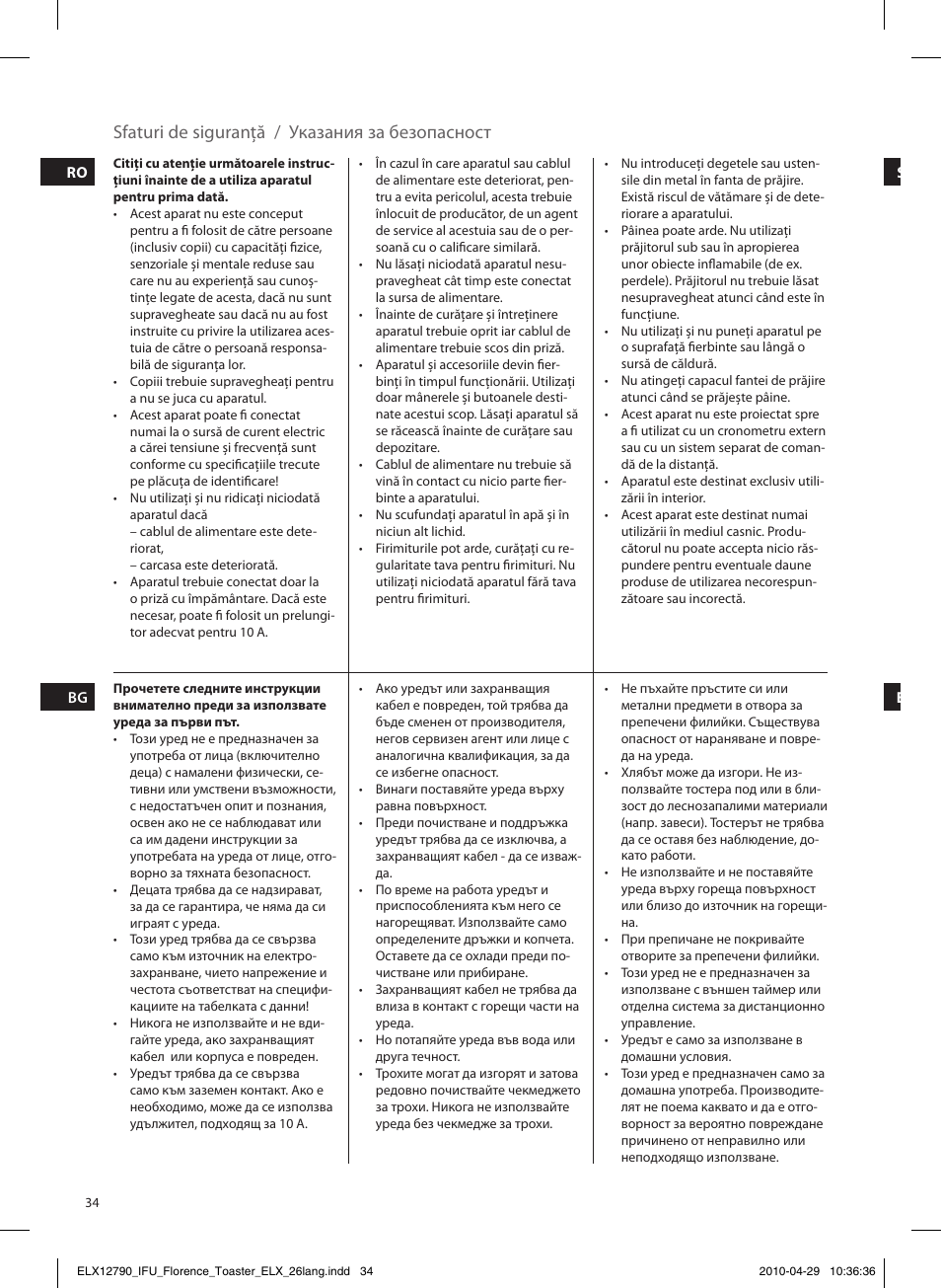 Sfaturi de siguranţă / указания за безопасност | Electrolux EAT5110 User Manual | Page 34 / 48