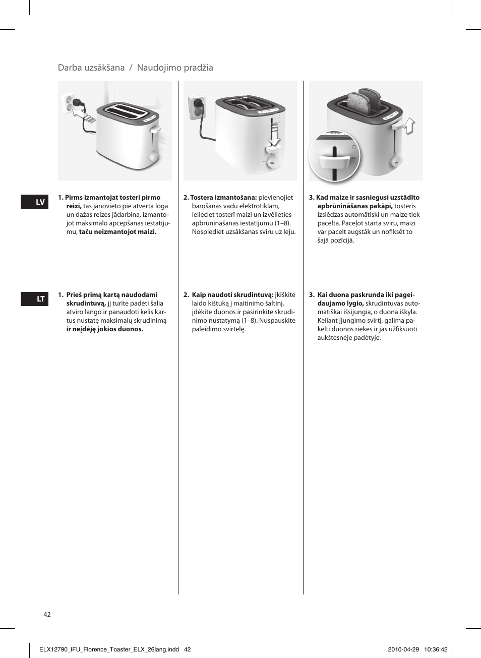 Darba uzsākšana / naudojimo pradžia | Electrolux EAT5110 User Manual | Page 42 / 48