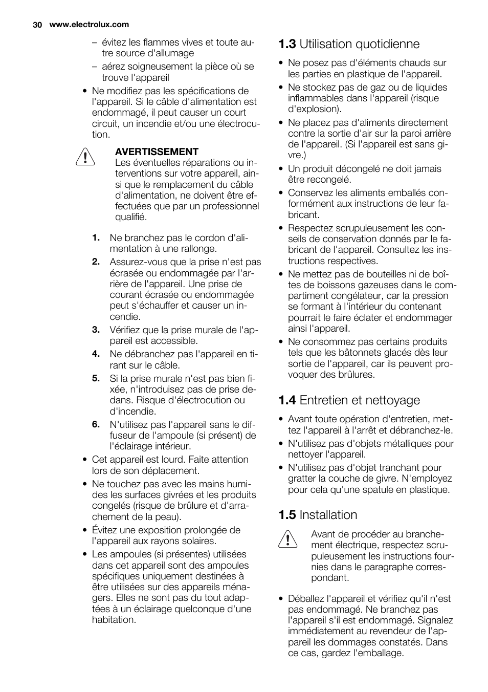 3 utilisation quotidienne, 4 entretien et nettoyage, 5 installation | Electrolux EC2830AOW1 User Manual | Page 30 / 72