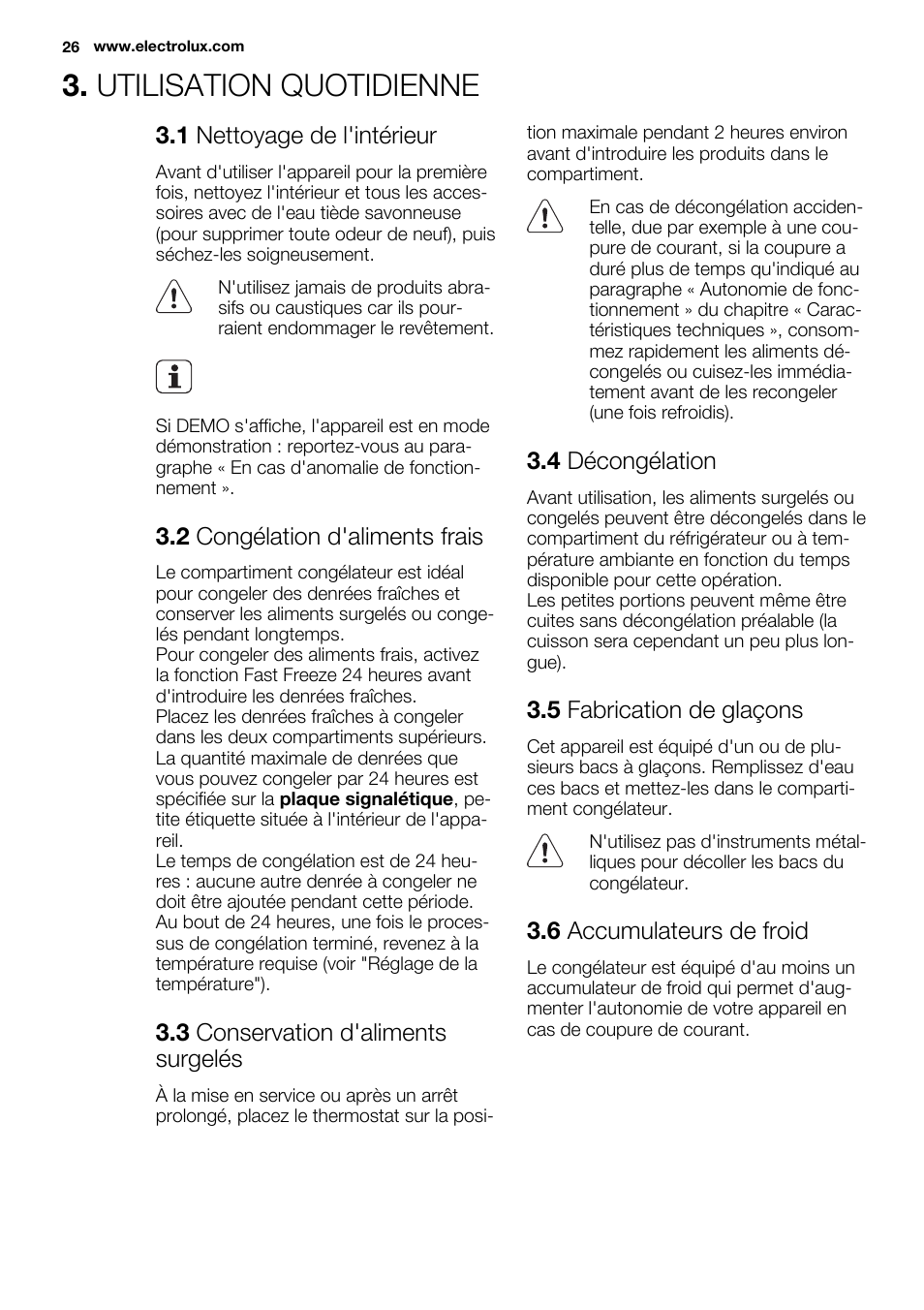 Utilisation quotidienne | Electrolux EUN2244AOW User Manual | Page 26 / 80