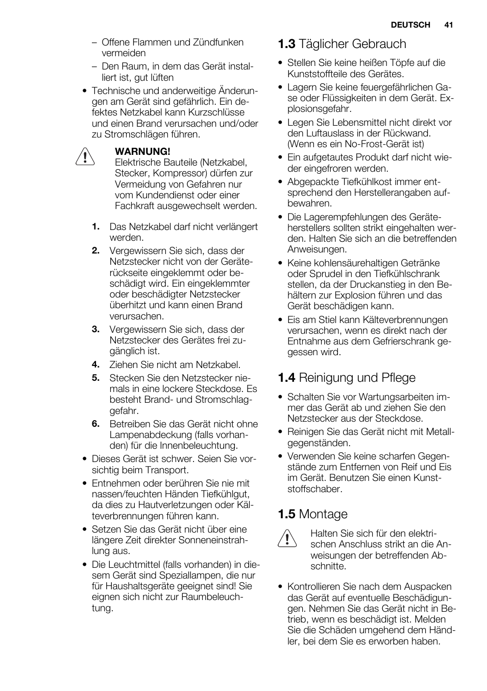 3 täglicher gebrauch, 4 reinigung und pflege, 5 montage | Electrolux EUN2244AOW User Manual | Page 41 / 80